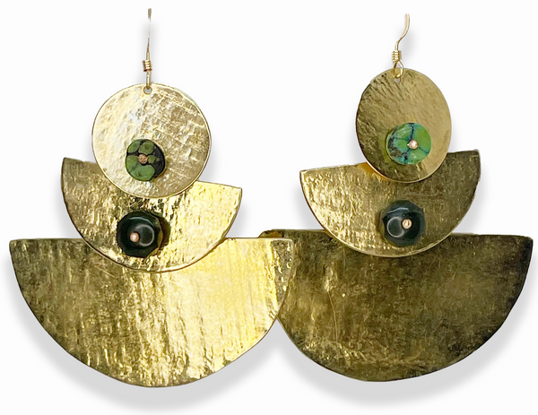 Auray Jewelry - Gold Plated Earrings - Turquoise and Jade Stone - Nevada City