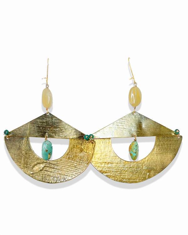 Auray Jewelry - Gold Plated Earrings - Turquoise & Agate Stone - Nevada City